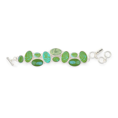 Jilzarah Tropical Green Cobblestone Beads Silver Link Bracelet