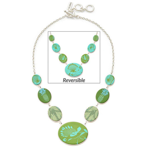 Jilzarah Tropical Green Reversible Cobblestone Clay Bead Silver Chain Necklace