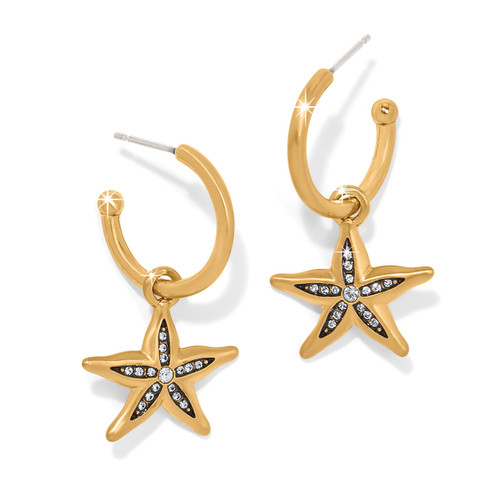 Brighton Twilight Waters Starfish Charm Gold Hoop Earrings