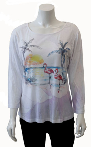 Impulse California Flamingo Beach Scene 3/4 Sleeve Top Impulse California Flamingo Beach Scene 3/4 Sleeve Top