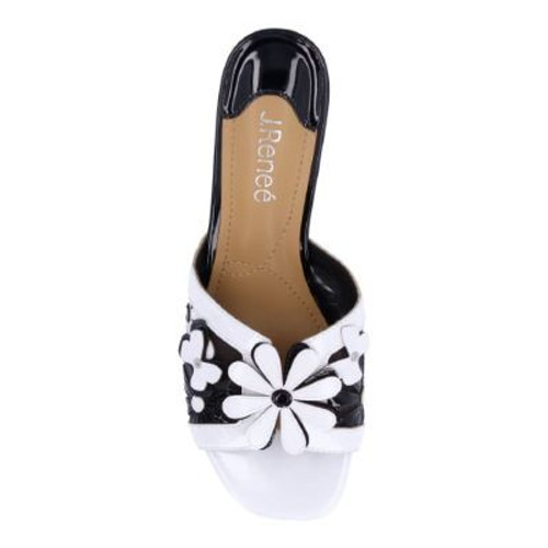 J.Renee Davina Black & White Flowers Low Heel Sandals
