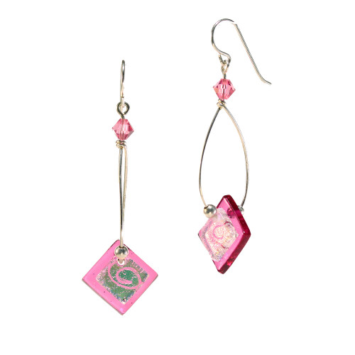 DeVeer Fused Glass Jammin Earrings  hot pink
