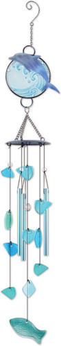Sunset Vista Dolphin In Wave With A Fish Dangle Wind Chime