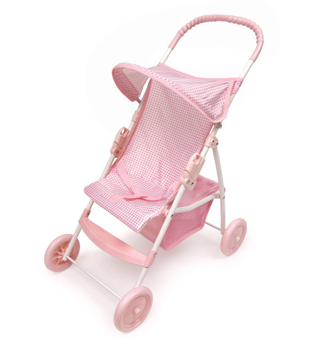 Badger Pink Gingham Canopy Folding Doll Stroller