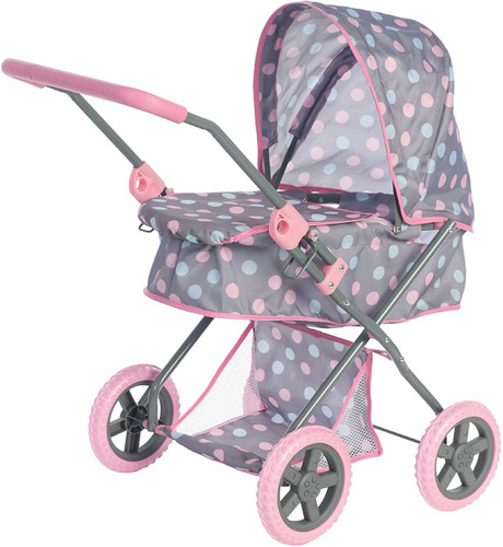Pink Polka Dot Deluxe Large Doll Carriage Pram