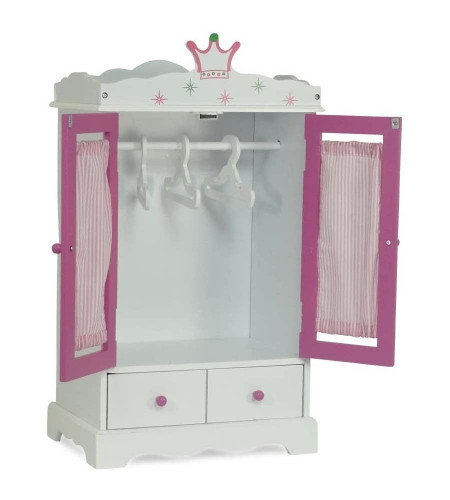 Wish White Wood Pink Princess Crown Doll Clothes Armoire Wardrobe