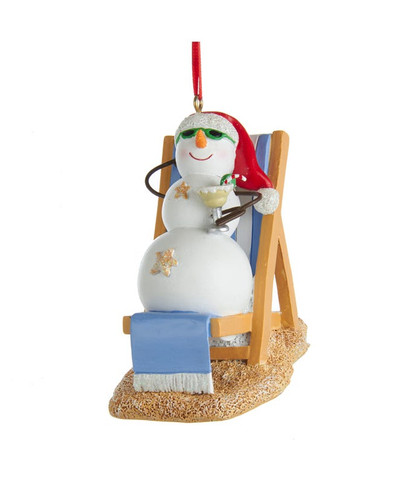 Snowman On A Beach Chair With A Cocktail Ornament