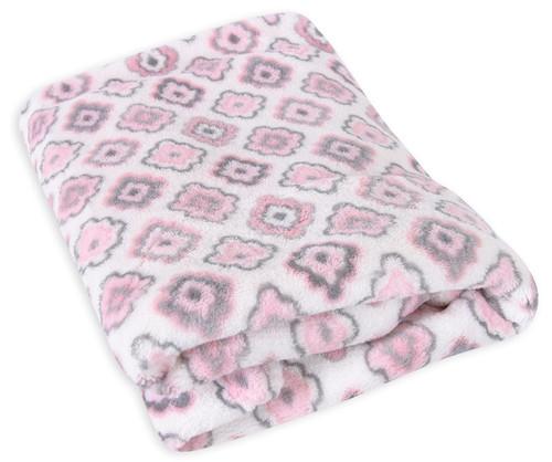 Stephan Baby Super Soft Pink Grey Diamond Flower Crib Blanket