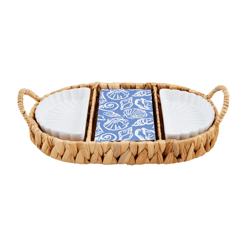 Mud Pie Sea Shell Napkin Raffia Basket Dish Set