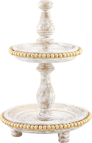 Mud Pie Two-Tier Wood Server Tray With Gold Bead Trim
