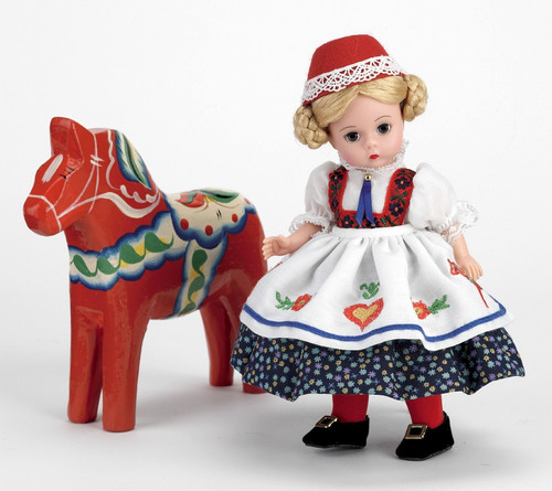 Madame Alexander Sweden Swedish Girl 8" Doll and Wooden Horse Set Madame Alexander Sweden Swedish Girl 8" Doll and Wooden Horse Set