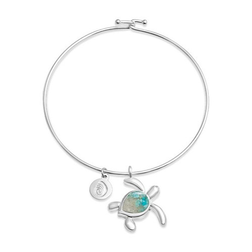 Dune Jewelry Gradient Boynton Beach Sand & Turquoise Turtle Charm Silver Plated Bangle Bracelet