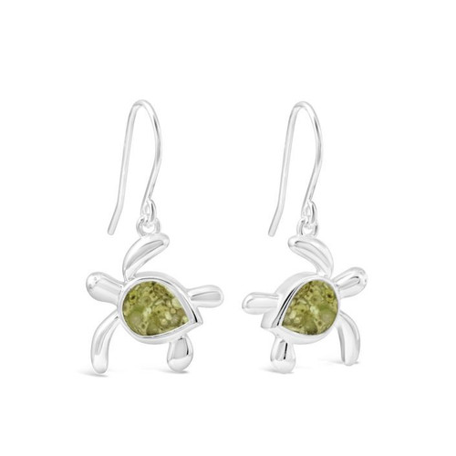 Dune Jewelry Sea Urchin Green Turtle Silver Dangle Earrings