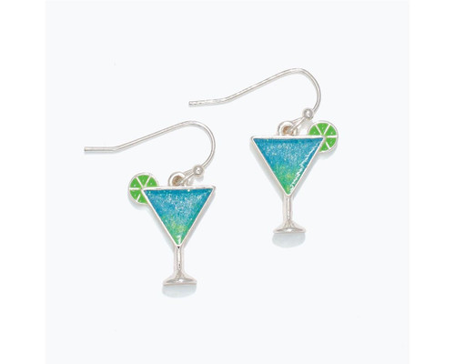 Periwinkle Blue Martini With A Lime Cocktail Dangle Earrings