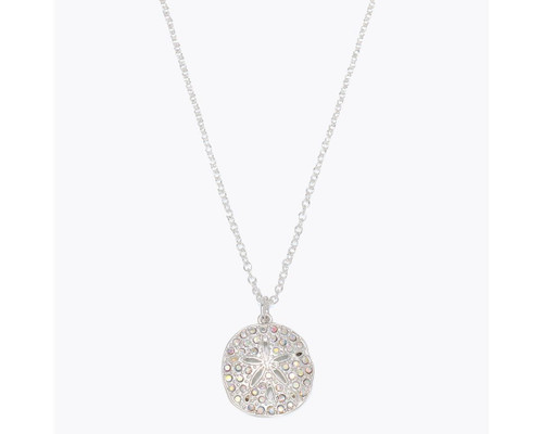 Periwinkle AB Pave Crystal Silver Sand Dollar Necklace