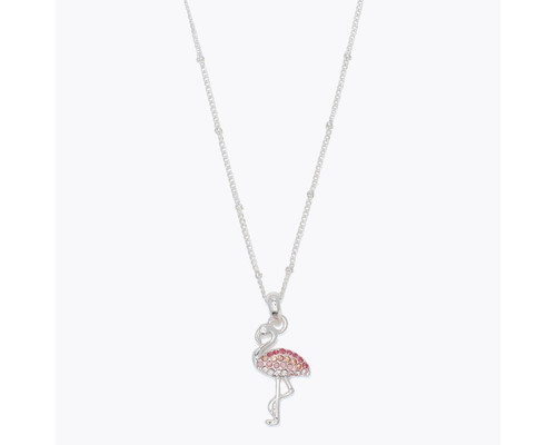 Periwinkle Small Pink Crystal Flamingo Pendant Silver Necklace