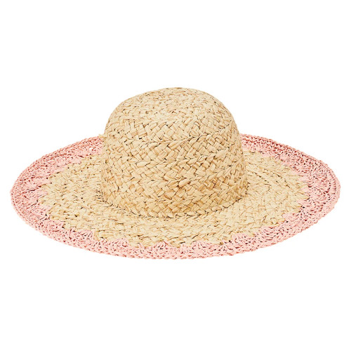 Women's Crochet Brim Straw Sun Hat - Pink