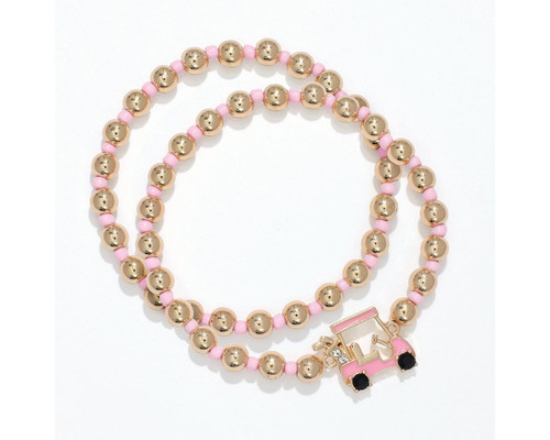 Periwinkle Pink Golf Cart Gold Bead Stretch Bracelet