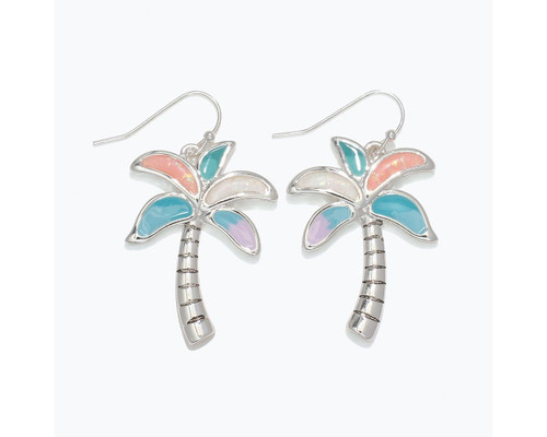 Periwinkle Glitter Pastels Palm Trees Silver Dangle Earrings