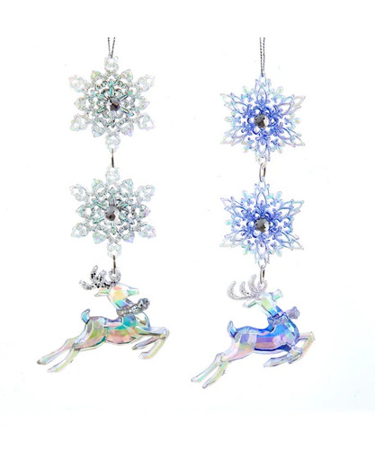 Kurt Adler Dangling Snowflakes With Reindeer Iridescent Ornament