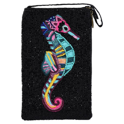 Bamboo Trading Company Colorful Seahorse Black Beaded Crossbody Club Smart Phone Bag