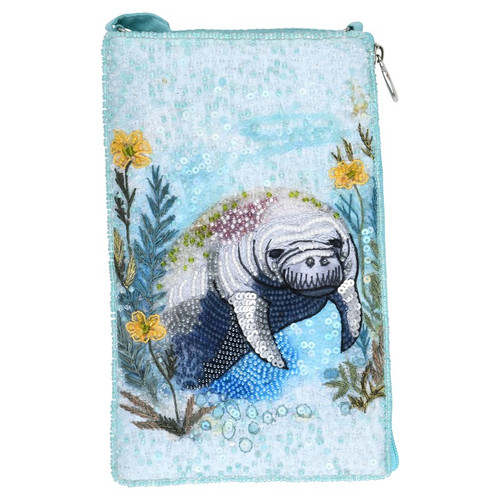 Bamboo Trading Company Manatee Sea Blue Beaded Crossbody Club Smart Phone Bag Bamboo Trading Company Manatee Sea Blue Beaded Crossbody Club Smart Phone Bag