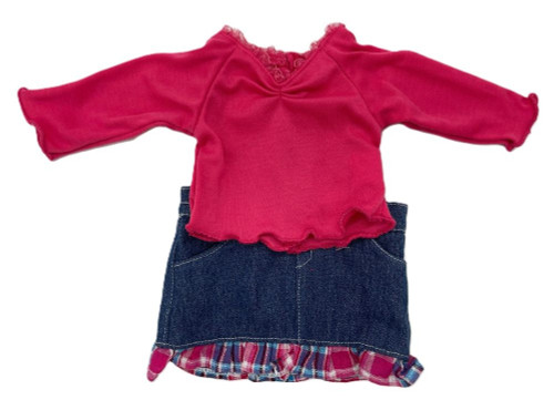 Sophia's Navy Denim Plaid Ruffle Trim Skirt Set 18" Doll Clothes