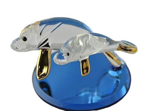 Glass Baron Mama With Baby Manatee Family Figurine