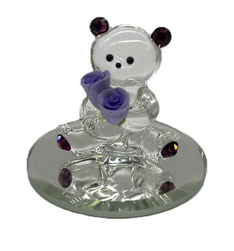 Glass Baron Bear With Purple Roses Figurine