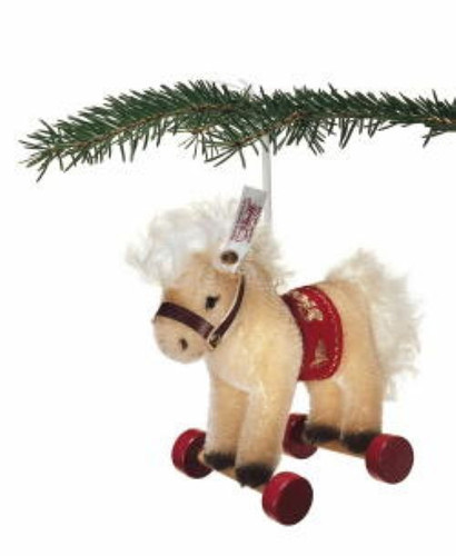 Steiff Blonde Circus Horse On Wheels Mohair Christmas Tree Ornament