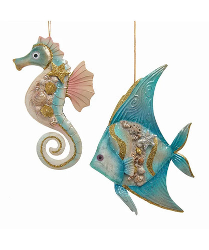 Kurt Adler Tin Sealife With Seashells Ornaments