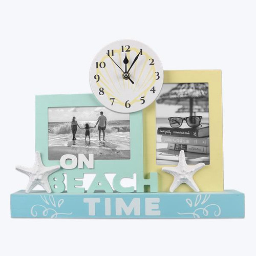Beach Theme Tabletop Clock Collage Photo Frame