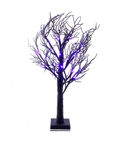 Kurt Adler Purple Pre-Lit Black Glitter Halloween Tabletop Tree