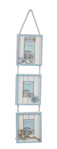 Nautical Rope Triple Beach Wood Wall Photo Frame