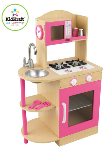 Kidkraft Bright Pink & Natural Wood Compact Play Kitchen Set