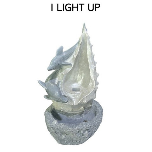 Fancy That Dolphins Swimming Around A Sea Shell LED Light Up 2 Tier Water Fountain