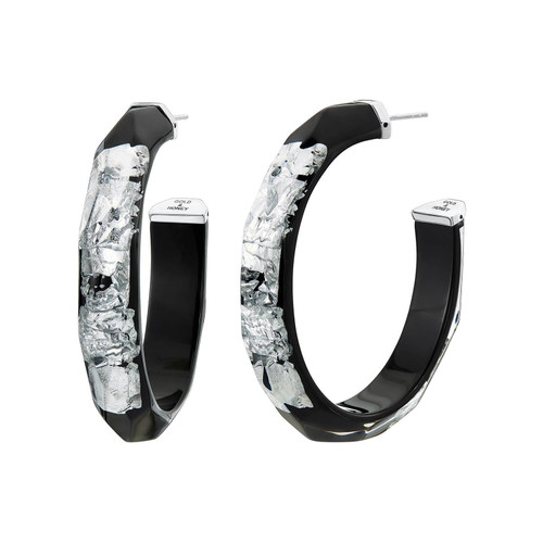 Gold & Honey 24kt Silver Leaf Faceted Lucite Oval Hoop Earrings