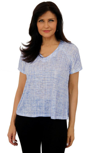 Impulse California Blue Weave Print V- Neck Short Sleeve Top Impulse California Blue Weave Print V- Neck Short Sleeve Top