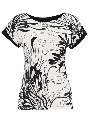 Dolcezza Time For A Martini Black White Front Print Short Sleeve Top