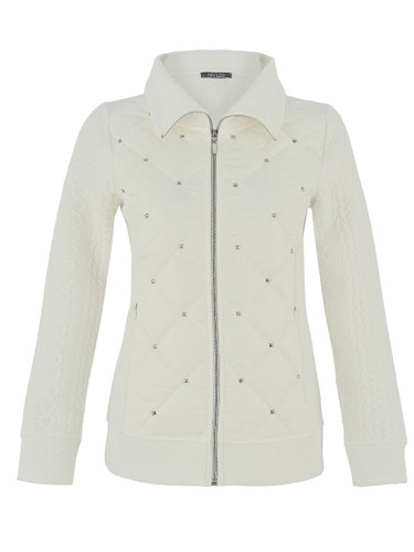 Dolcezza White Knit Panel Jacket With Stud Quilt Front