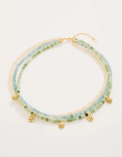 Spartina 449 Louisa Gold Charms Double Stand Blue Green Beaded Necklace