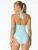 Carmen Marc Valvo Silver Front Bead Plunge One Piece Swimsuit