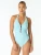 Carmen Marc Valvo Silver Front Bead Plunge One Piece Swimsuit