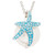 Ocean Jewelry Aqua Crystal Starfish On Wrapped Pearl Pendant Silver Necklace