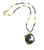 L&B Black Iridescent Geode 14KT Gold Trim Long Bead Necklace