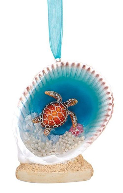 Cape Shore Boynton Beach Ocean Turtle Underwater Scene In A Sea Shell Christmas Tree Ornament