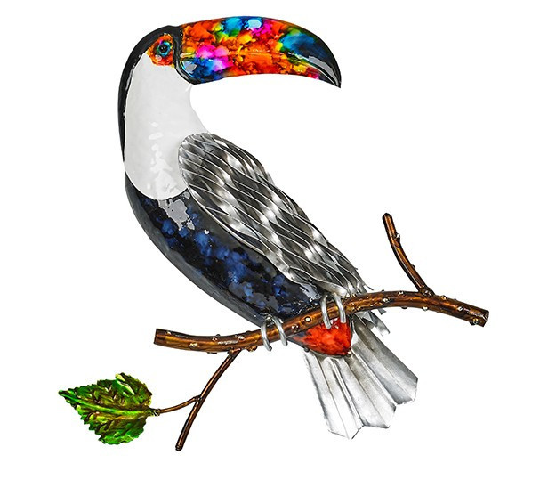 Koppe Multi-Color Toucan Bird Silver Scroll Metal Wall Art