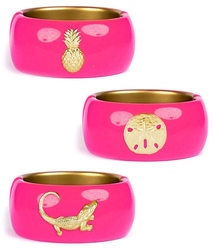 Lisi Lerch Gold Tropical Charm Hot Pink Hinged Bangle Bracelet