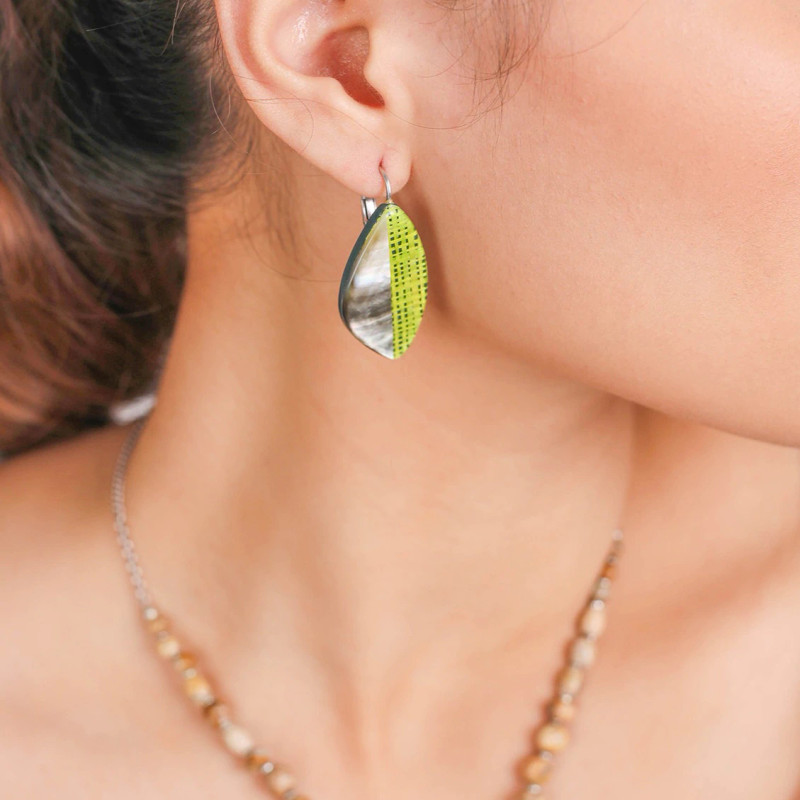 Nature Bijoux Mambe Black Mother Of Pearl Lime Green Earrings - Beach House  Gift Boutique