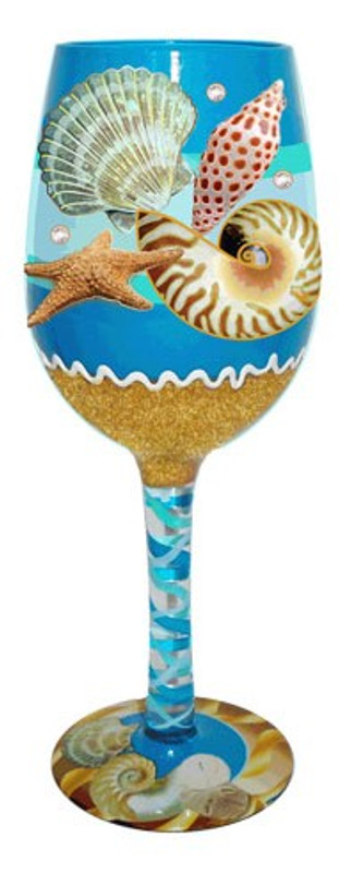Seashore Sea Shells Silk Screen Wine Glass